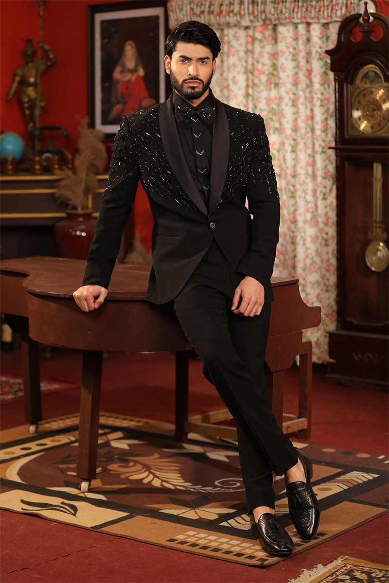 Formal Wear Jersey For Men - Crystals Black Men Suit Set 2