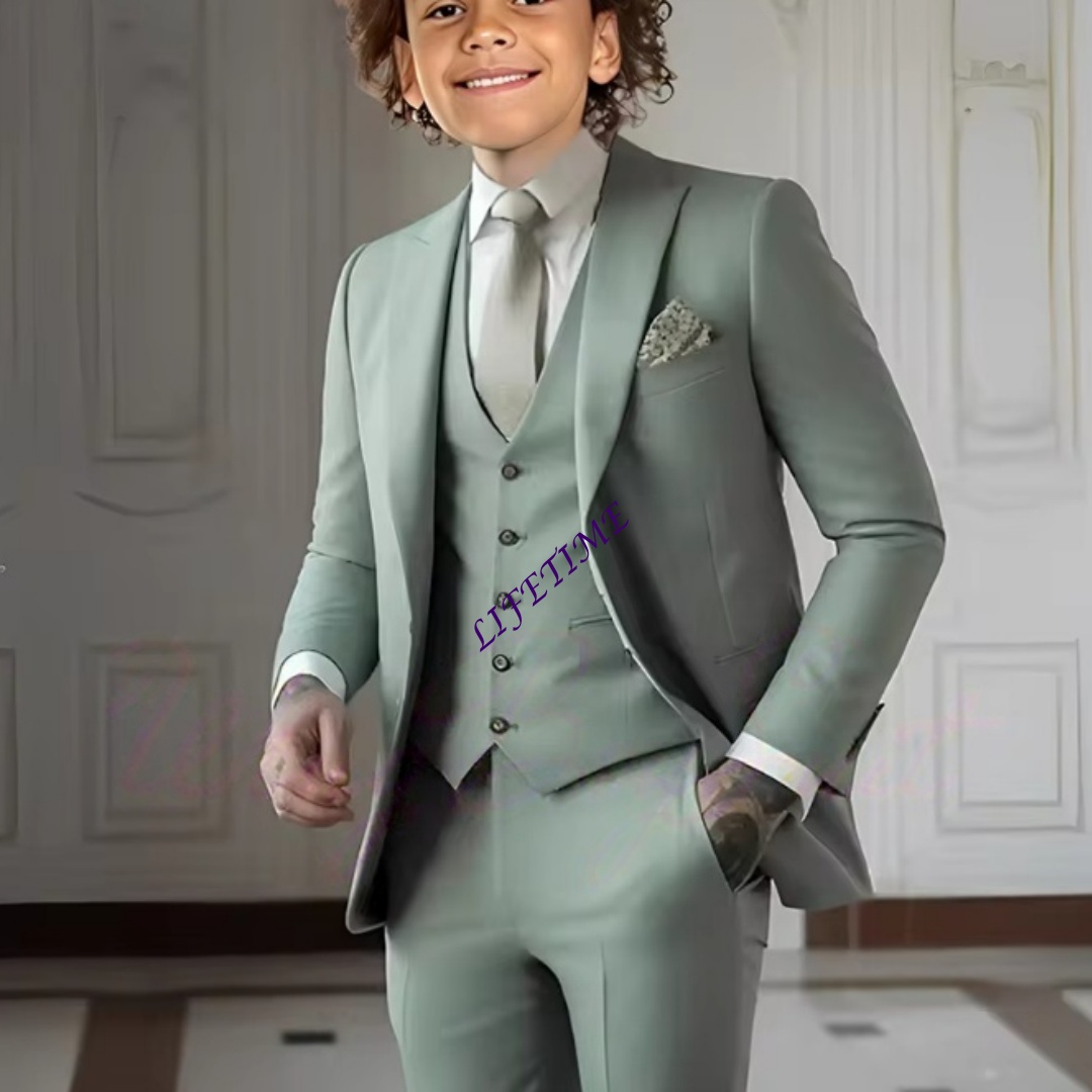 Formal Wear For Men Kids - Light Green Three-piece Suit for Boys