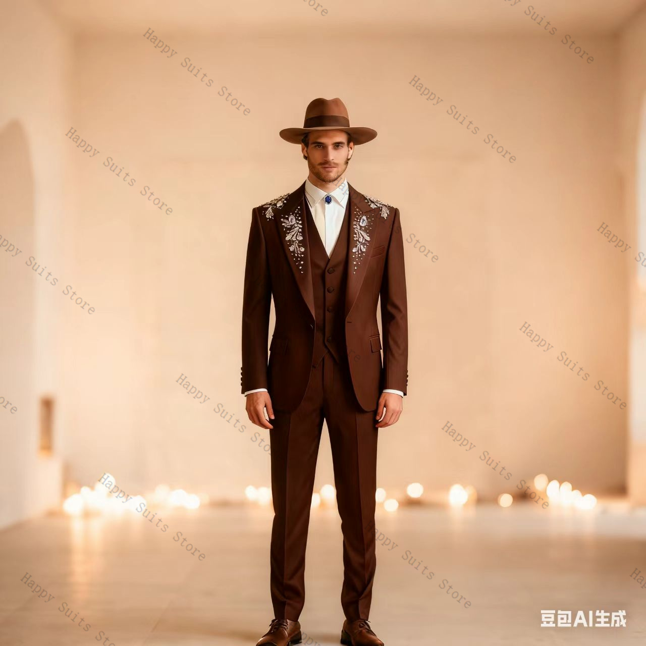 Blue Crystals Men Suit Set 3 P - Formal Wear Jersey For Men 评论和价格