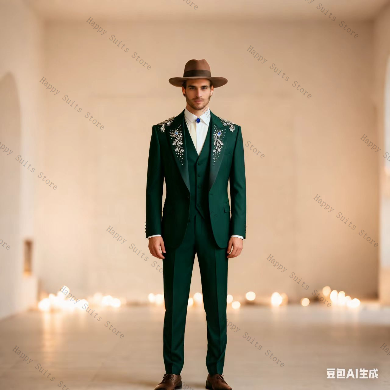 Blue Crystals Men Suit Set 3 P - Formal Wear Jersey For Men 评论和价格