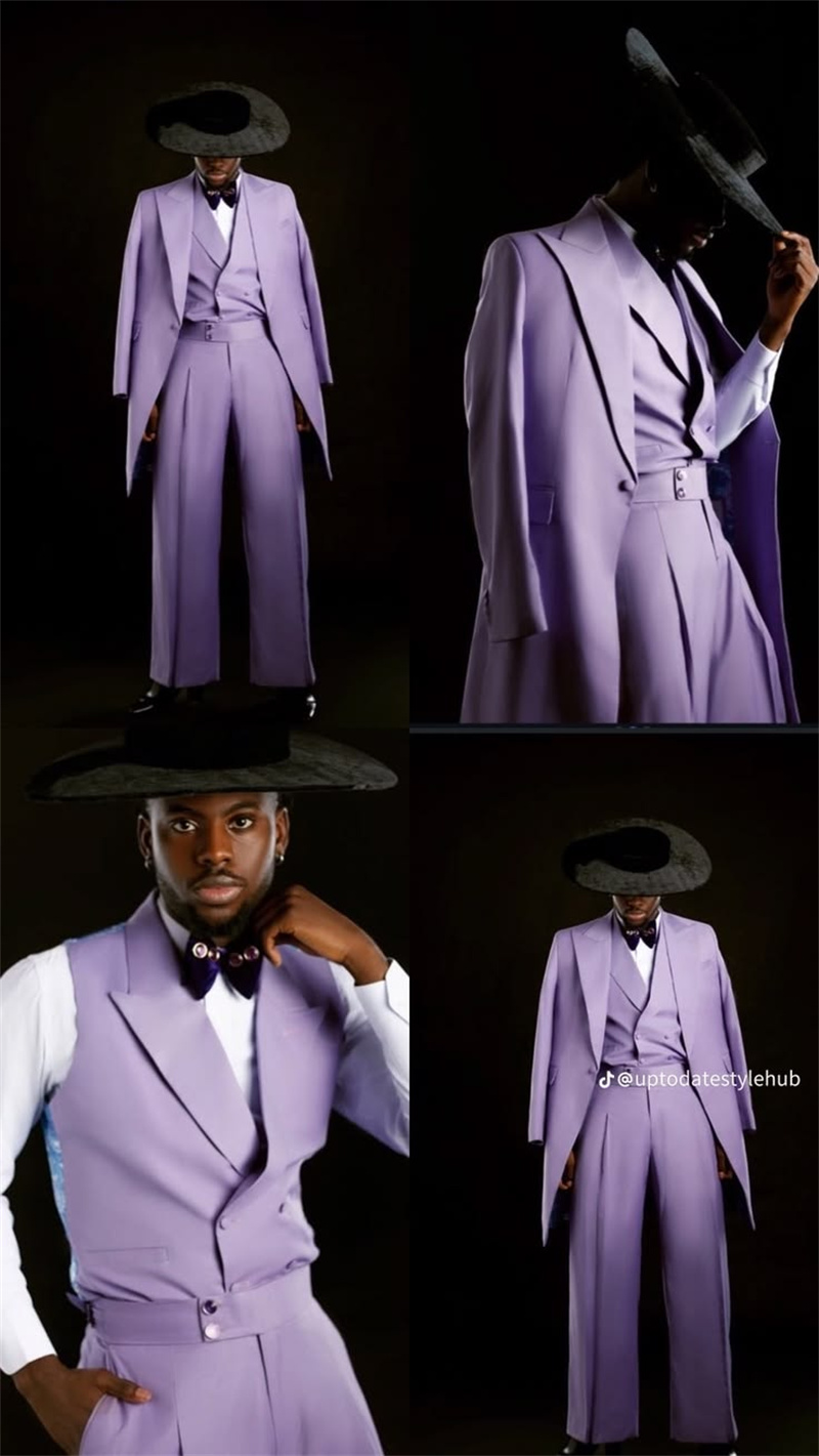 Purple Men Suit Set 3 Piece Lo - Men Formal Wear Purple 评论和价格