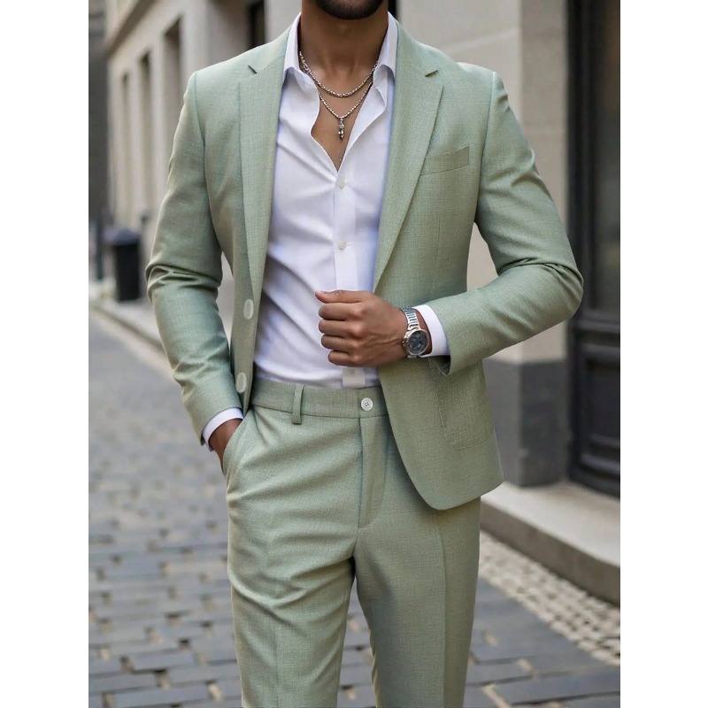 Business Men's Solid Color Sui - Large Men Formal Wear 评论和价格