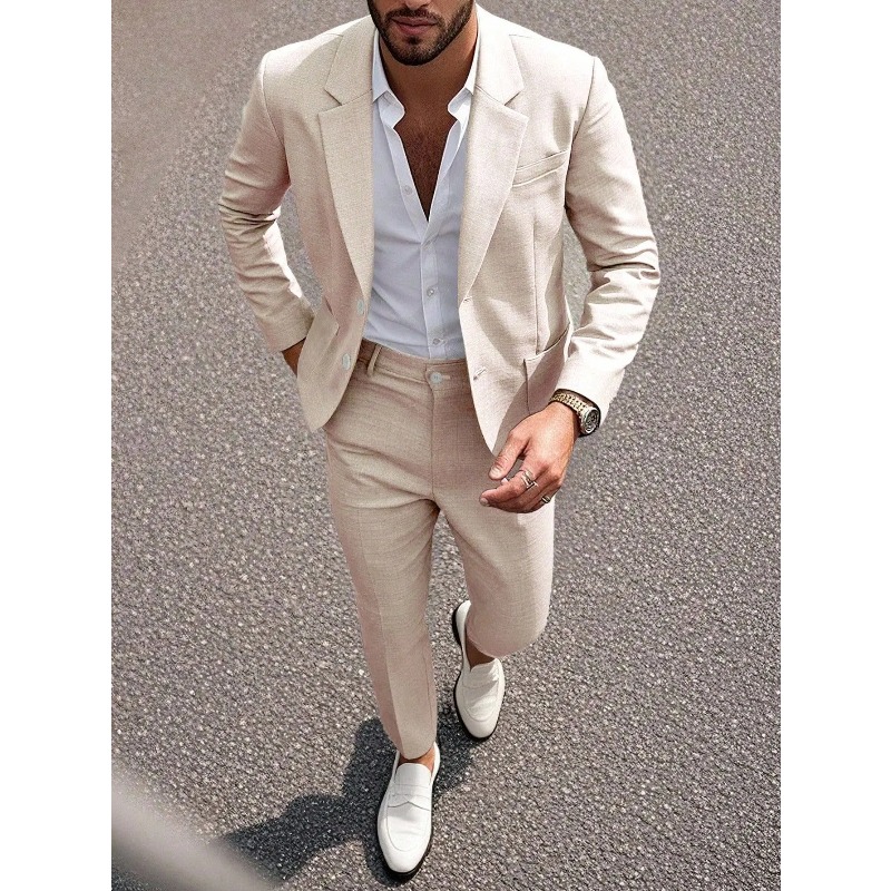 Business Men's Solid Color Sui - Large Men Formal Wear 评论和价格