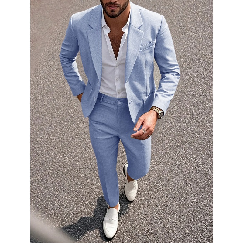Business Men's Solid Color Sui - Large Men Formal Wear 评论和价格