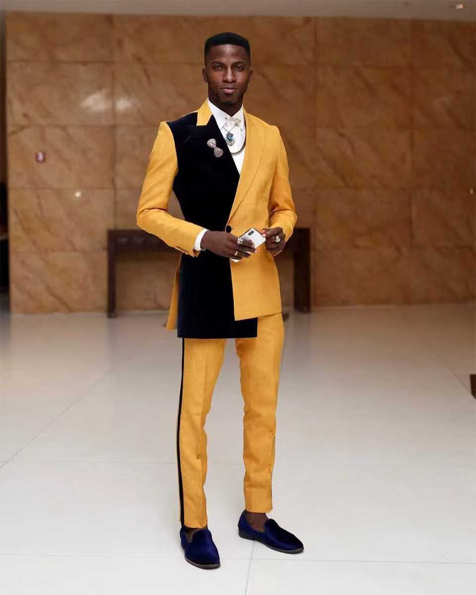 Black Yellow Men Suit Set 2 Pi - Formal Wear For Men Yellow 评论和价格