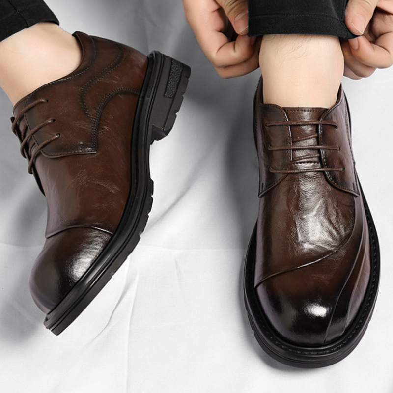 Brown Burnished Genuine Leathe - Men'S Formal Wear For Office 评论和价格