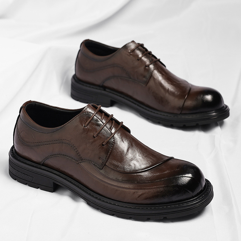 Brown Burnished Genuine Leathe - Men'S Formal Wear For Office 评论和价格