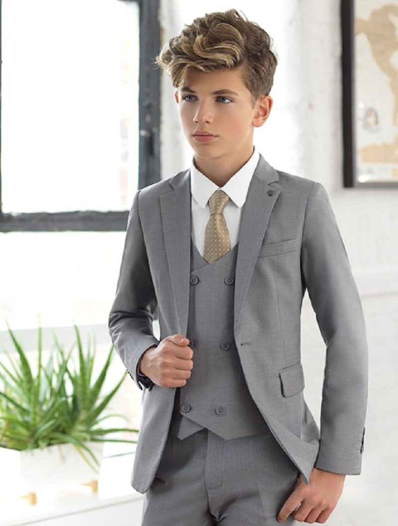 Light Grey Notch Lapel Kids Su - Formal Wear For Men Kids 评论和价格