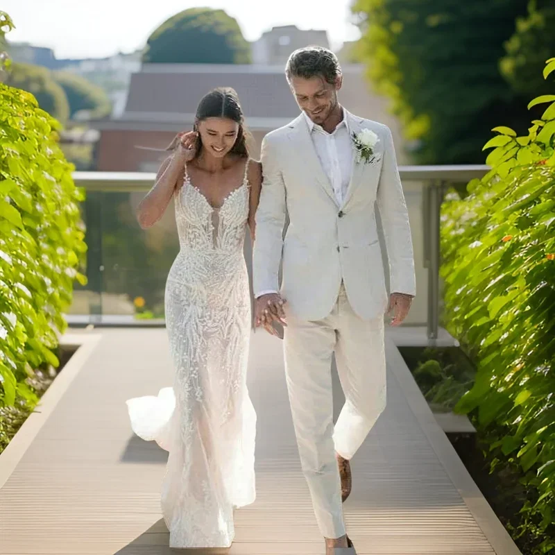 Linen Wedding Tuxedo For Men S - Men'S Formal Wear Attire 评论和价格