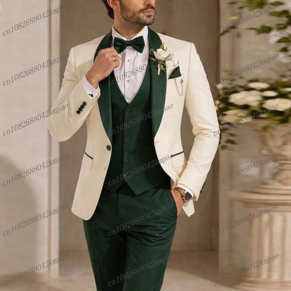New Ivory And Dark Green Forma - Young Men Formal Wear 评论和价格