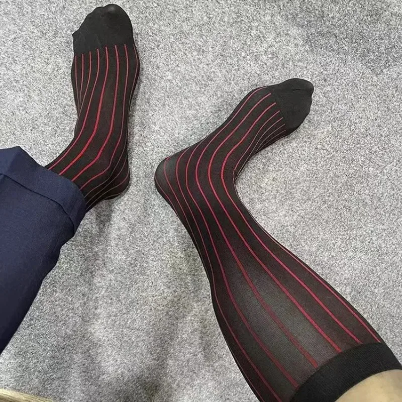 Men Striped Socks Man Ultra Th - Young Men Formal Wear 评论和价格
