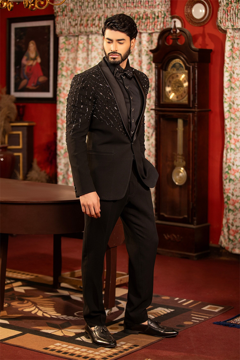 Crystals Black Men Suit Set 2  - Formal Wear Jersey For Men 评论和价格