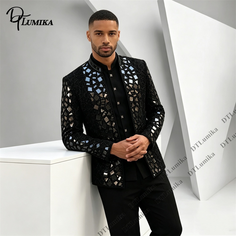 Men Black Mandarin Collar Suit - Men'S Formal Wear For Office 评论和价格