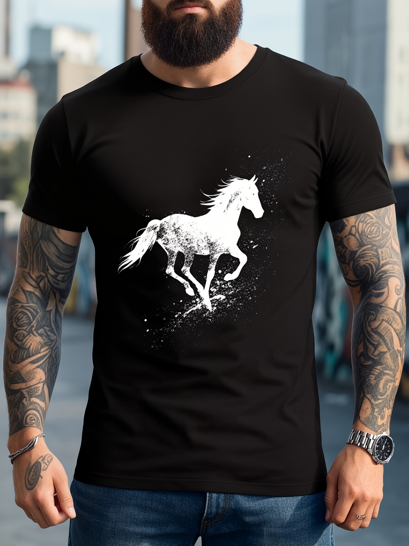 Men's Dynamic Horse Print T-Sh - Tall Men Formal Wear 评论和价格
