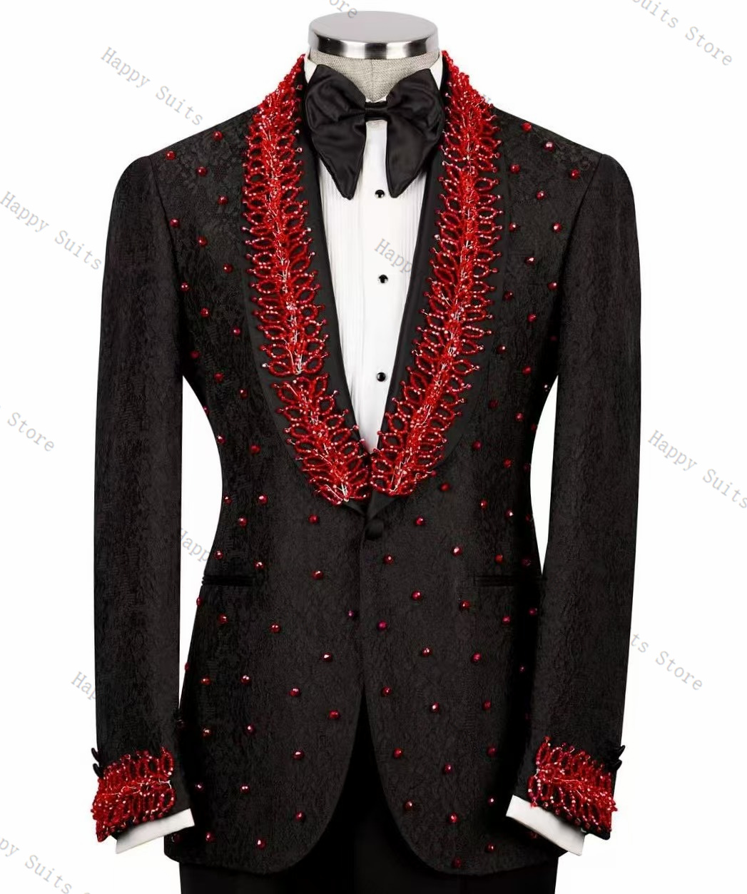 Red Crystals Men Suit Set 2 Pc - Formal Wear Jersey For Men 评论和价格