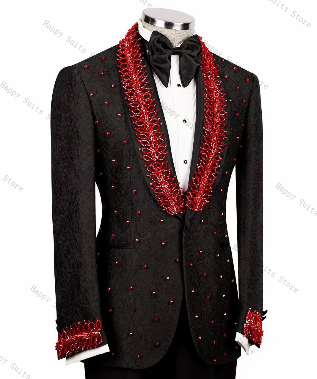 Red Crystals Men Suit Set 2 Pc - Formal Wear Jersey For Men 评论和价格