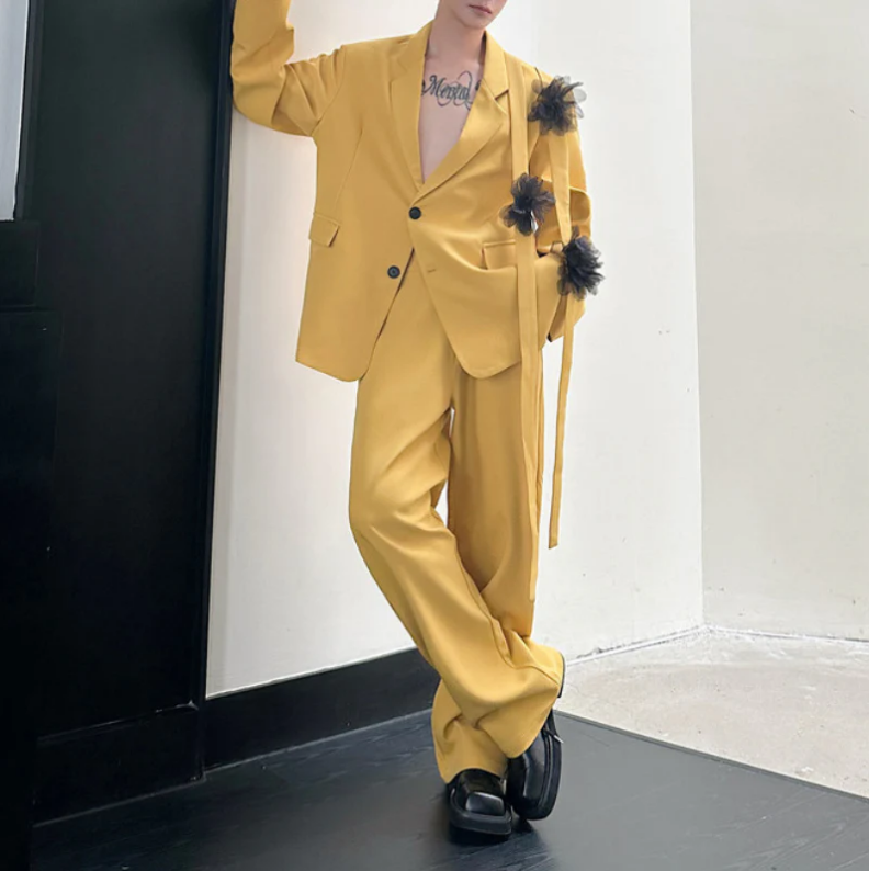 Yellow Men Suit Set 2 Pcs Blaz - Formal Wear For Men Yellow 评论和价格