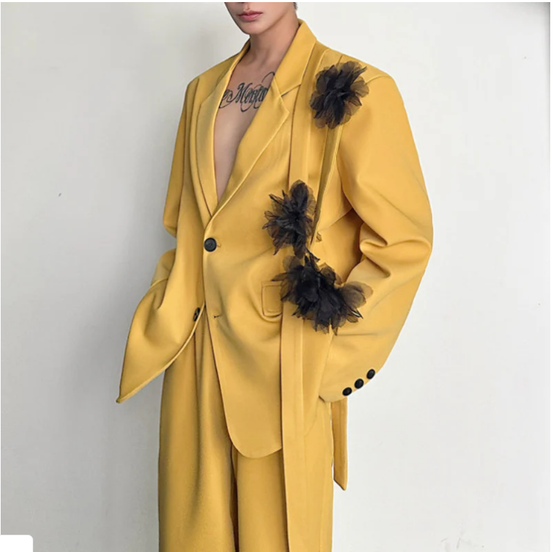 Yellow Men Suit Set 2 Pcs Blaz - Formal Wear For Men Yellow 评论和价格