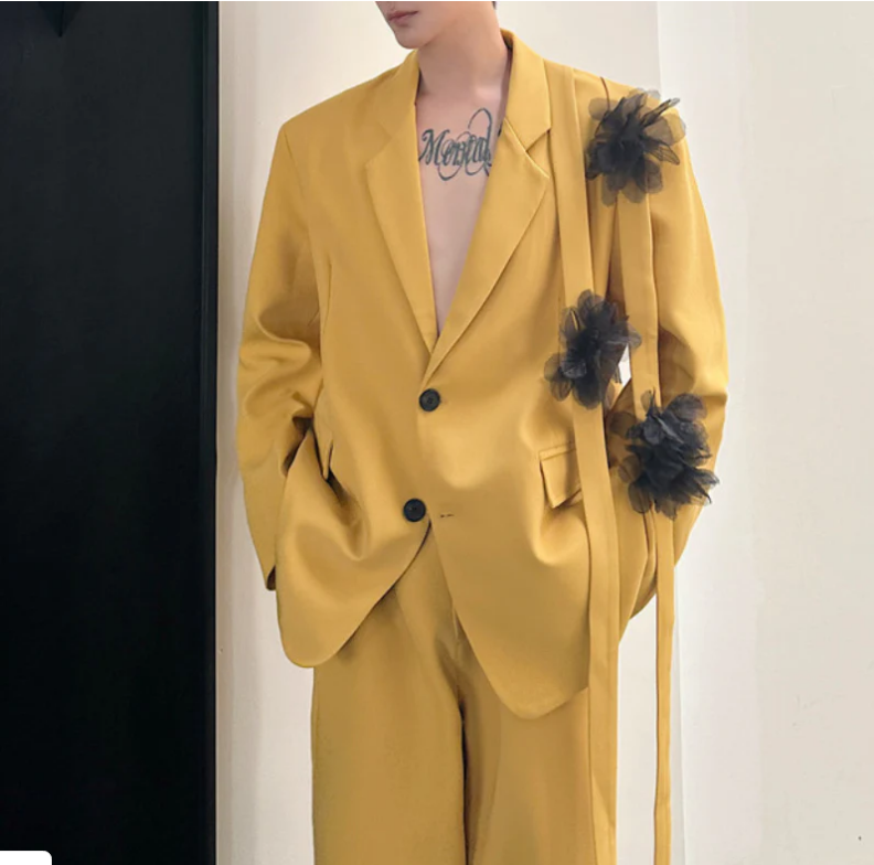 Yellow Men Suit Set 2 Pcs Blaz - Formal Wear For Men Yellow 评论和价格