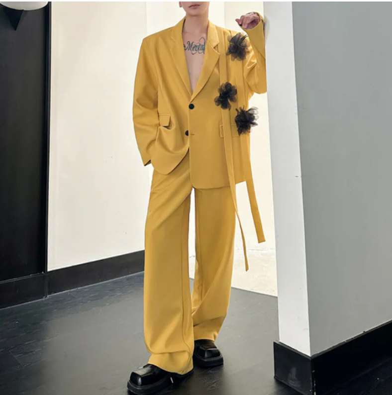Yellow Men Suit Set 2 Pcs Blaz - Formal Wear For Men Yellow 评论和价格
