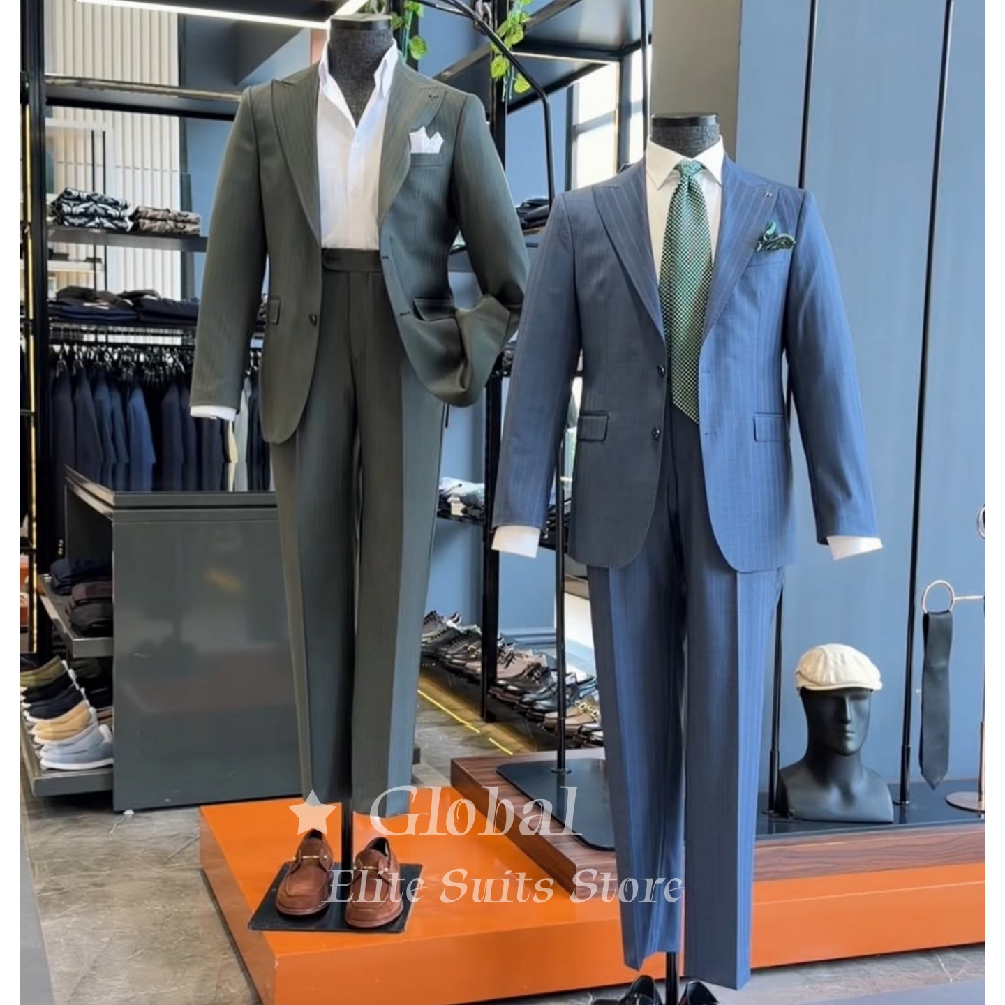 Vintage Men Two Button Blue Ch - Men'S Vintage Formal Wear 评论和价格