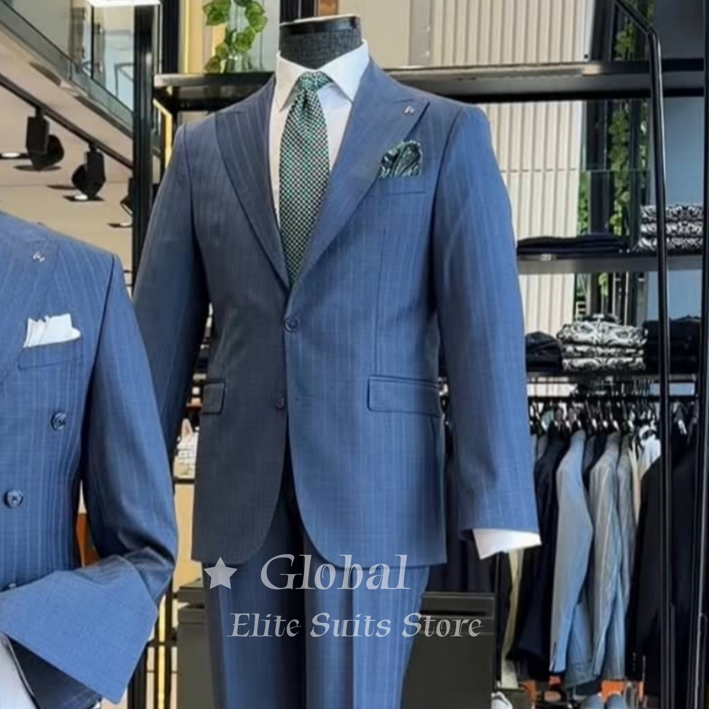 Vintage Men Two Button Blue Ch - Men'S Vintage Formal Wear 评论和价格