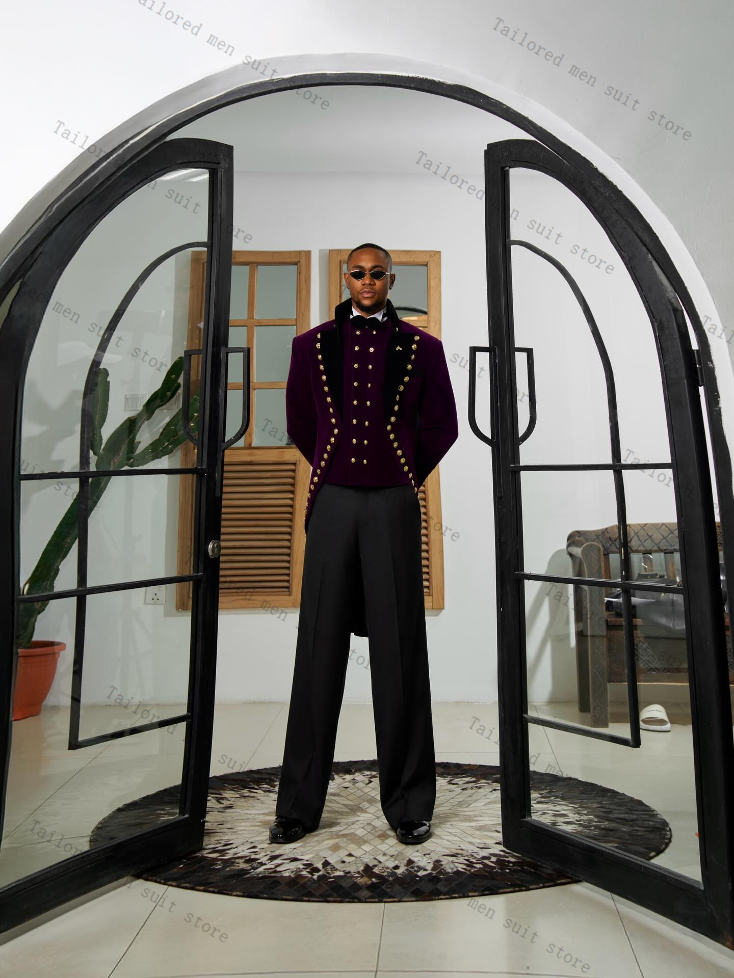Purple Men Suits Pants Set 2 P - Men Formal Wear Purple 评论和价格