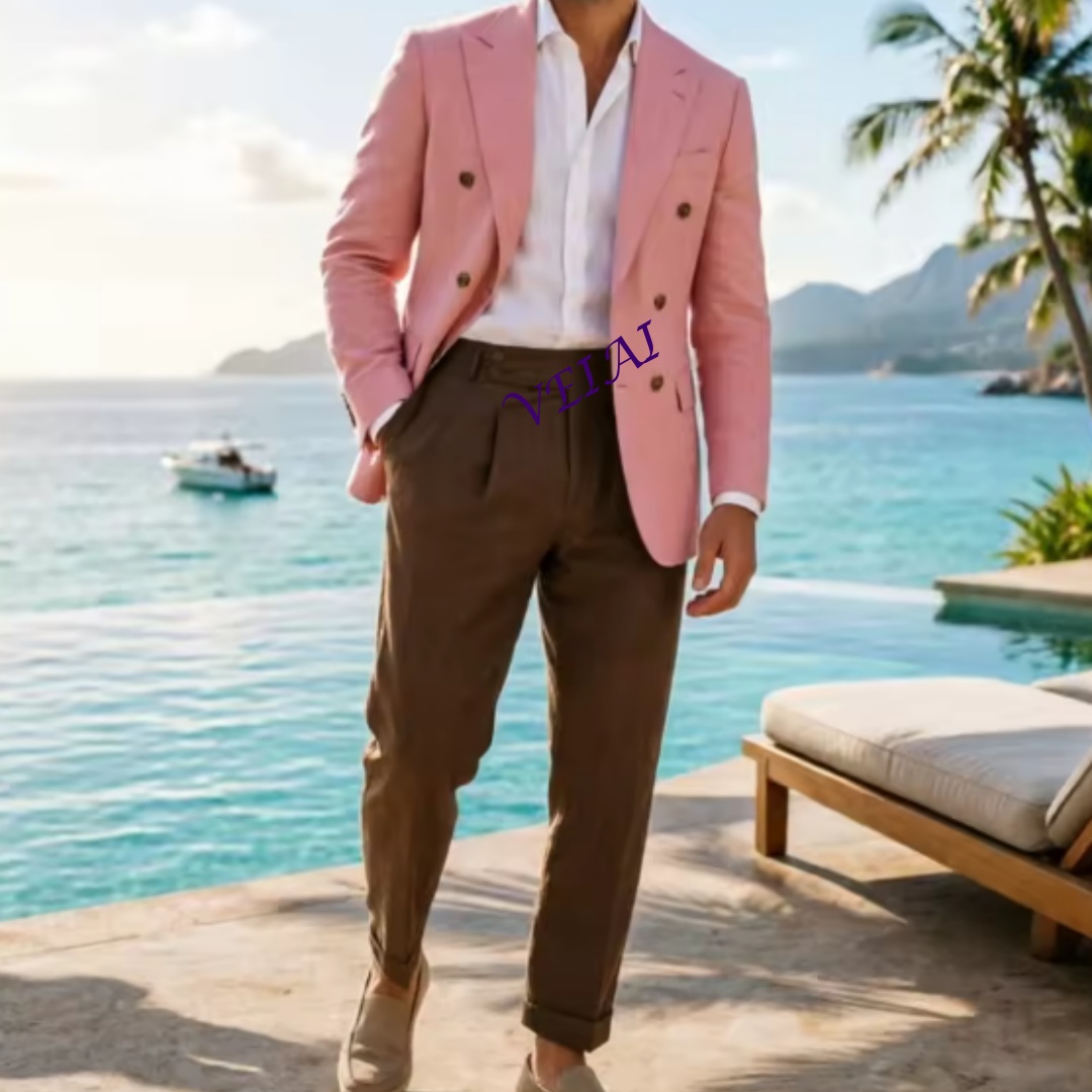 Customized 2 Piece Beige Linen - Men'S Formal Wear Attire 评论和价格